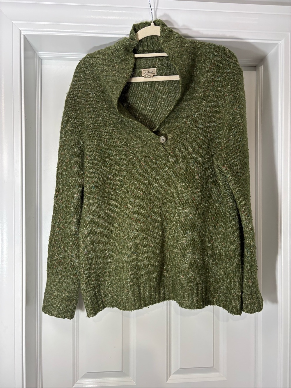 L.L. Bean Olive Green Shawl-Collar Button Sweater